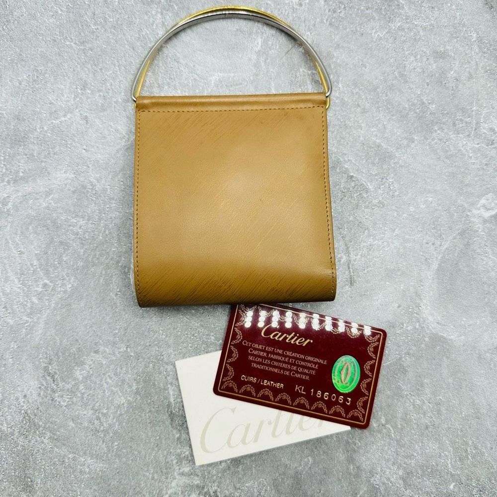 CARTIER Leather Tan BiFold Dual Mix Metal Handles Men’s Wallet